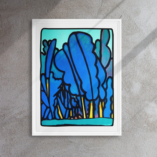Lienzo enmarcado bosque azul